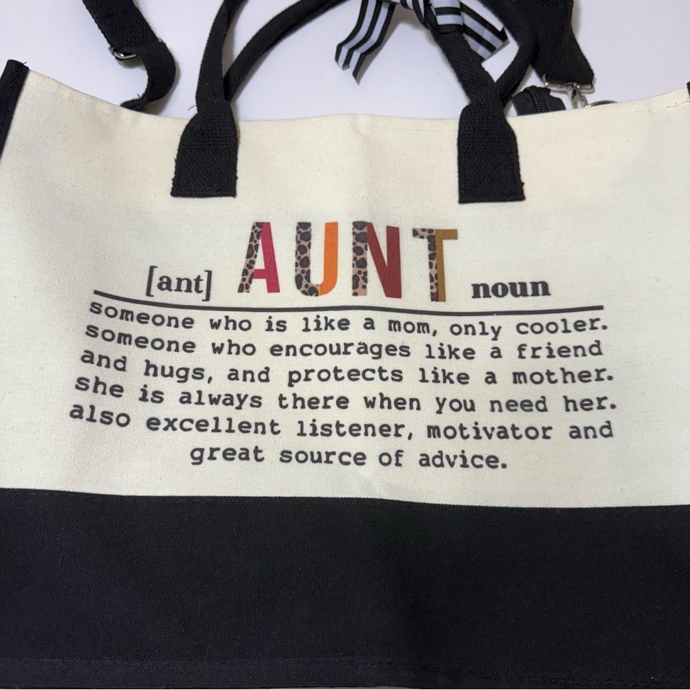 Women’s Black and White Tote Bag with Aunt Definition - Picture 3 of 16